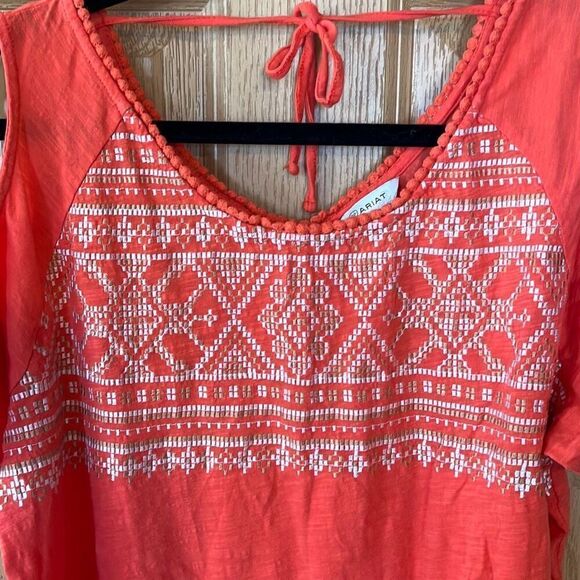Ariat Orange Cold Shoulder Short Sleeve Top XL - Picture 2 of 6